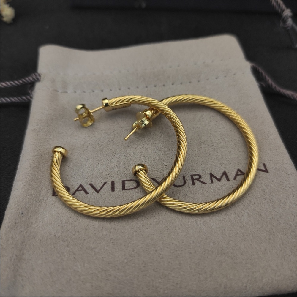 David Yurman-Inspired Gold Cable Hoop Earrings - Twisted Rope Design